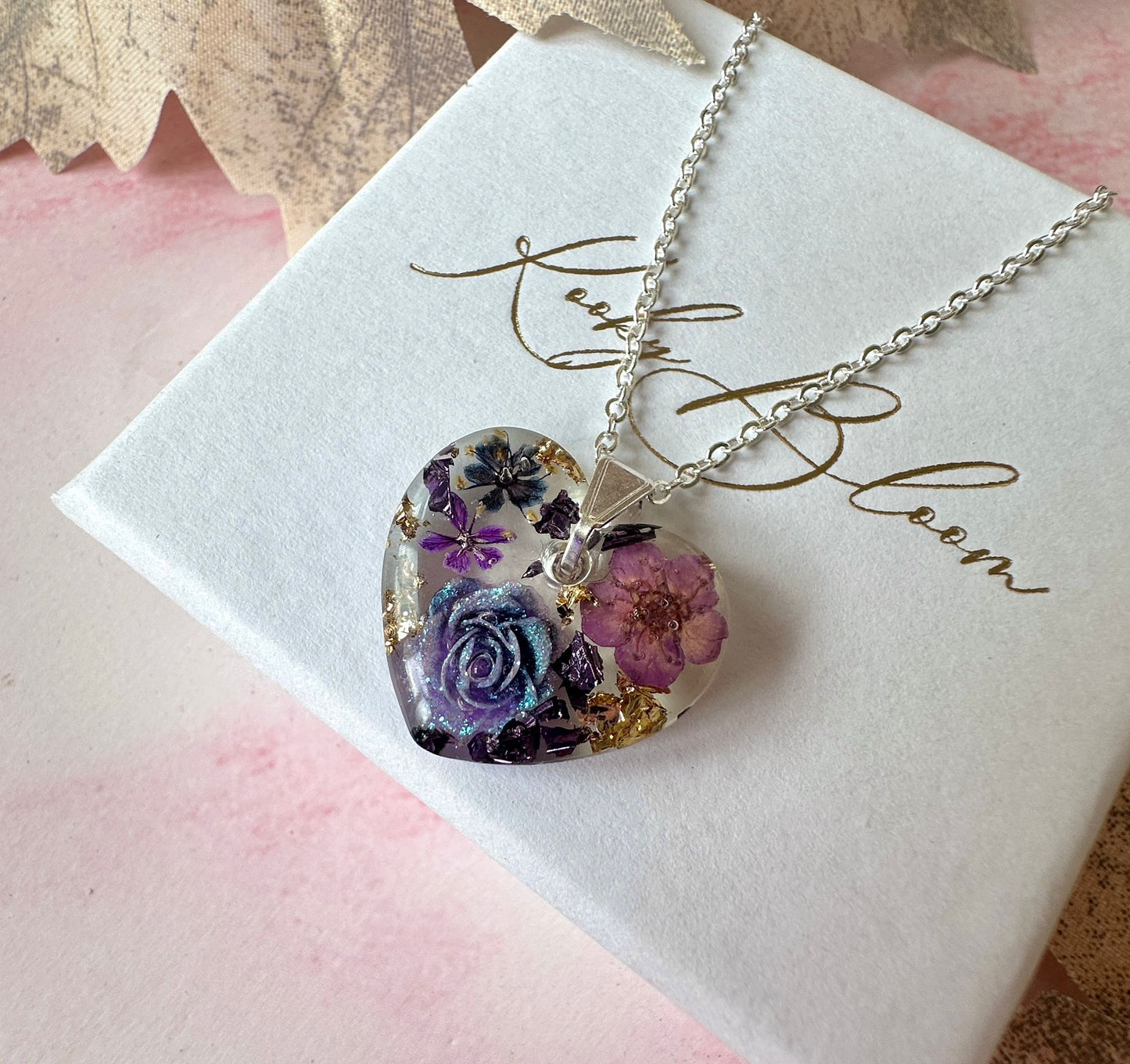 Silver Nightshade bloom Heart necklace