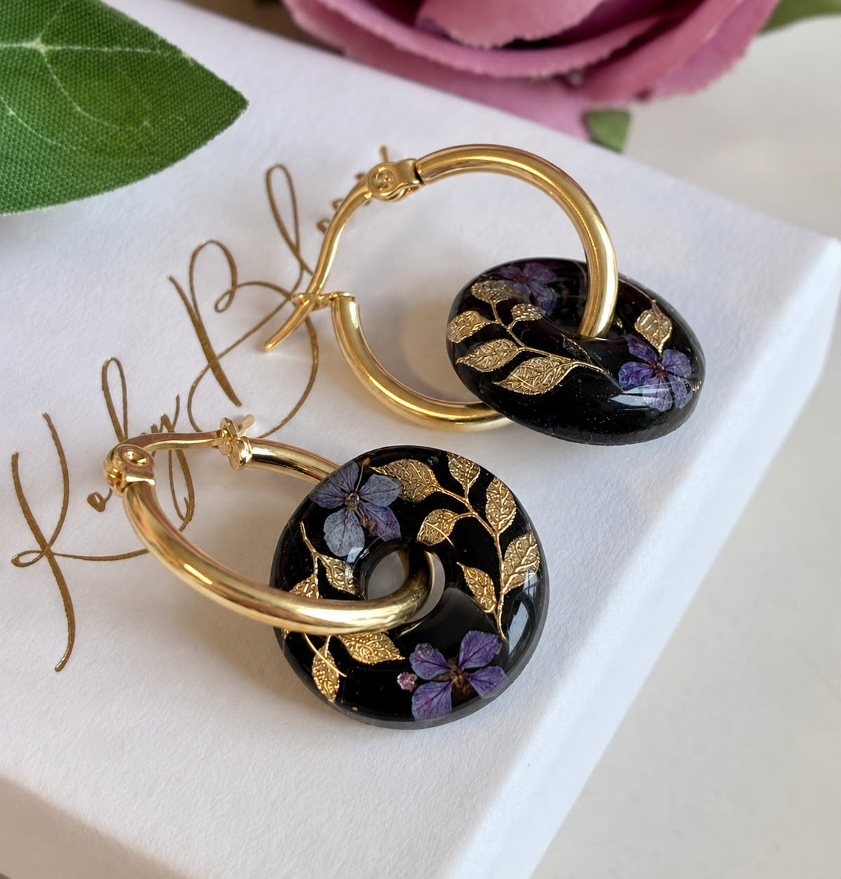 Mystical Dark Bloom Chunky Donut hoop earrings.