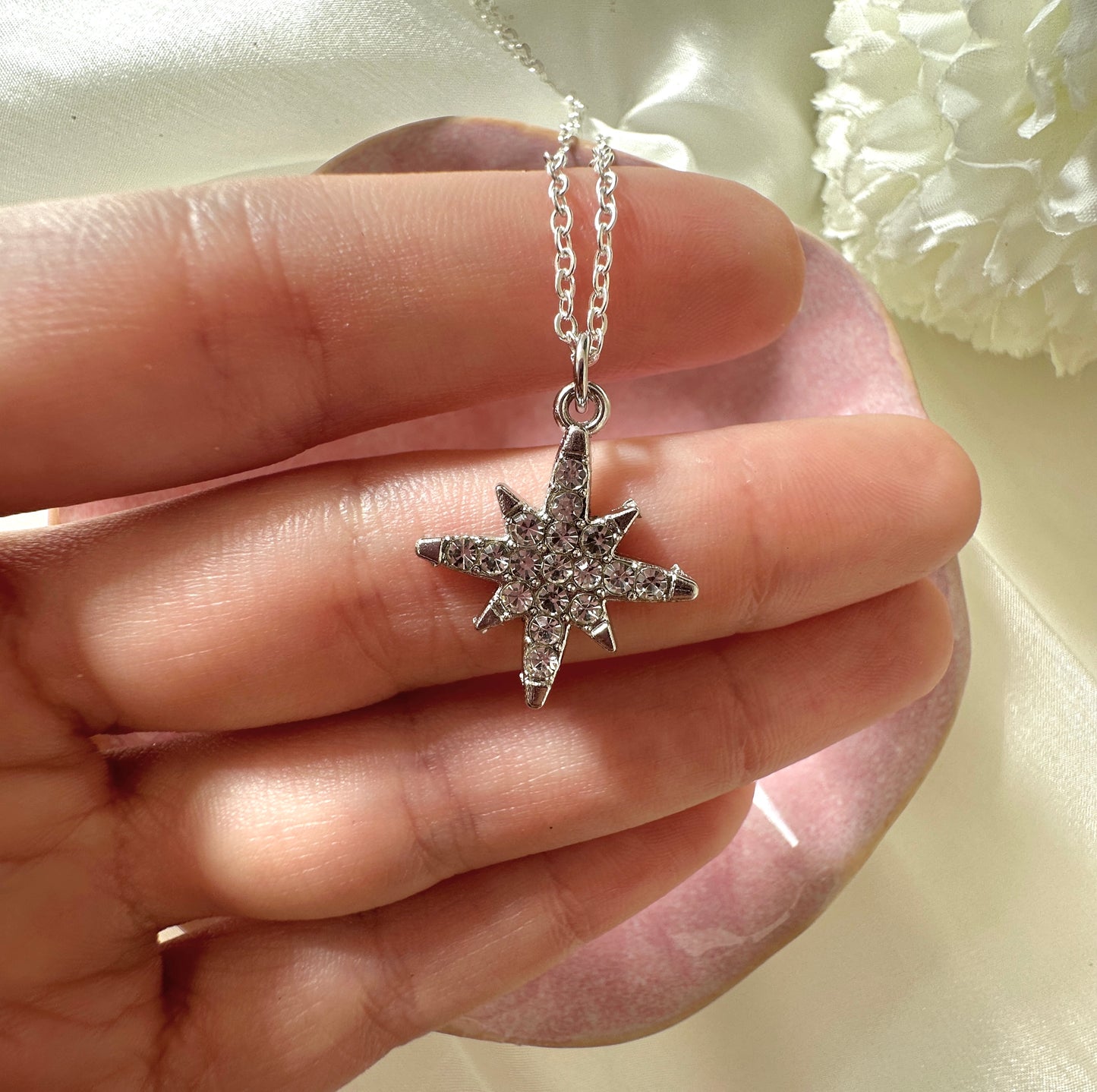 Diamanté North Star Silver Necklace.