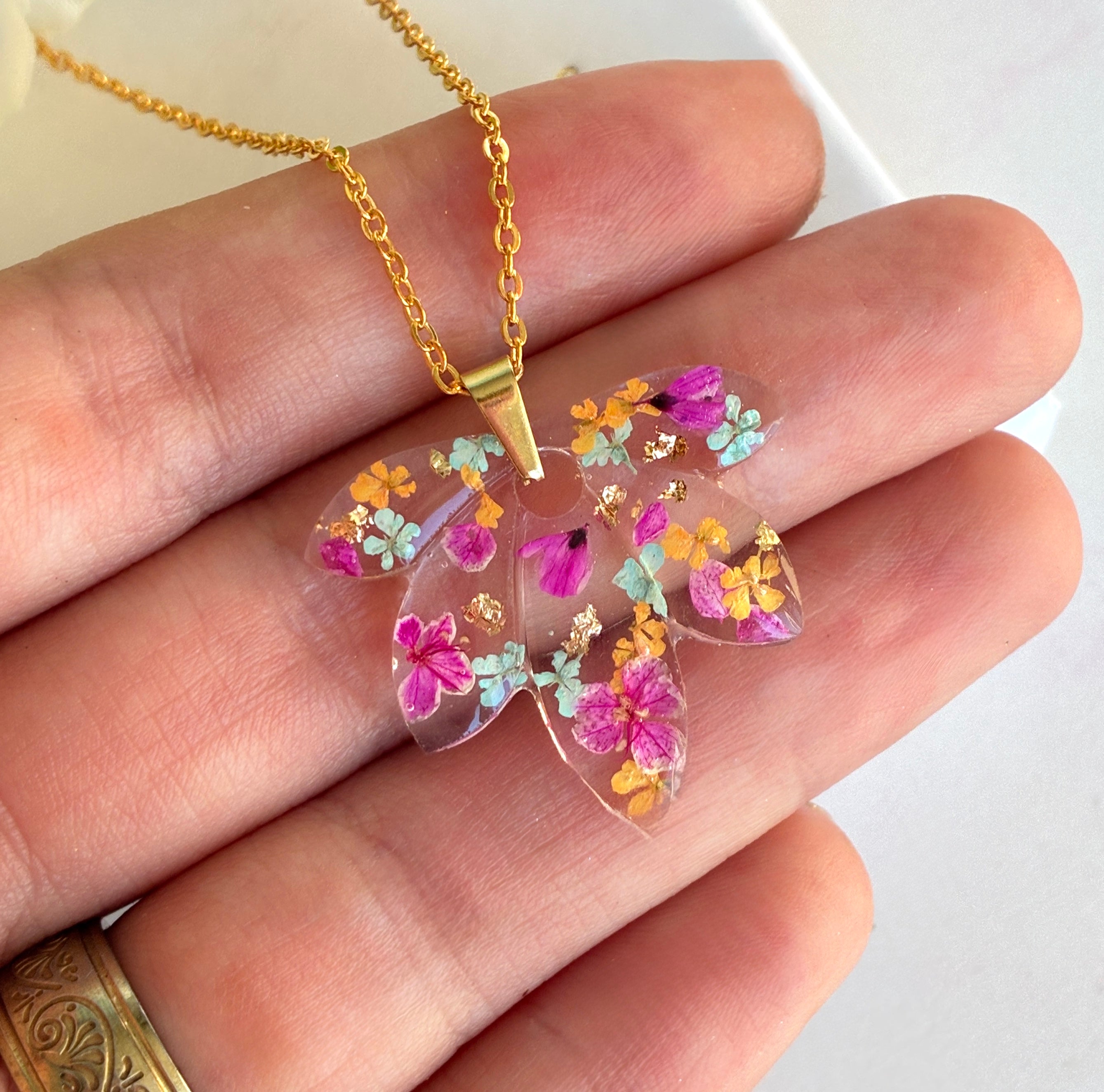 Gold Tropical petal bloom necklace