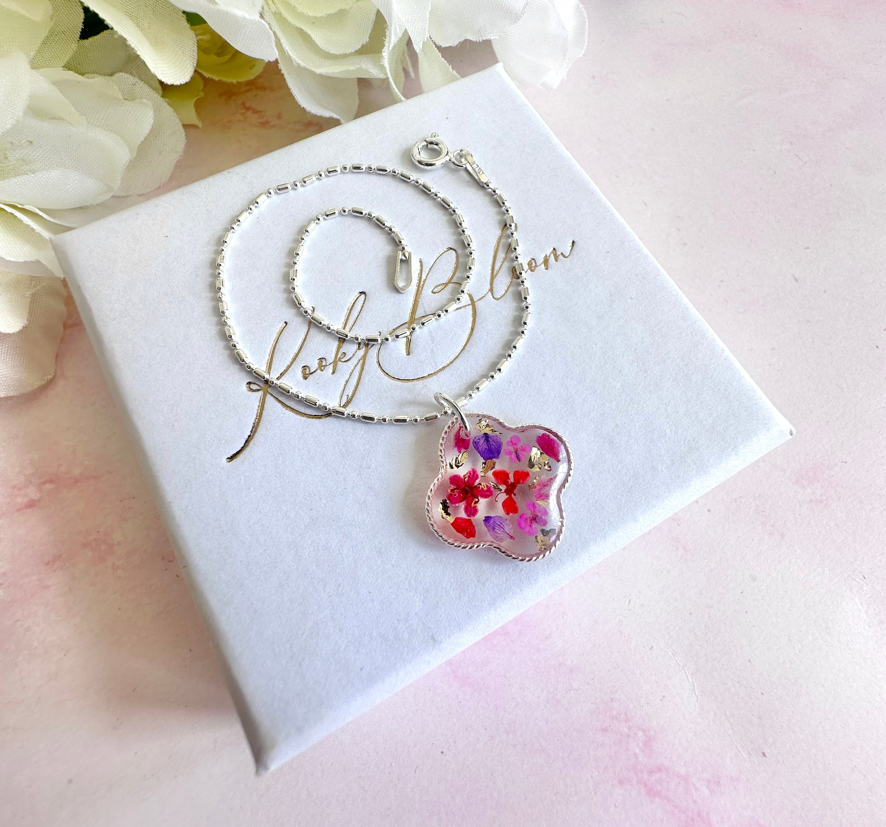 925 sterling silver Clover Pink purple flower confetti bracelet.