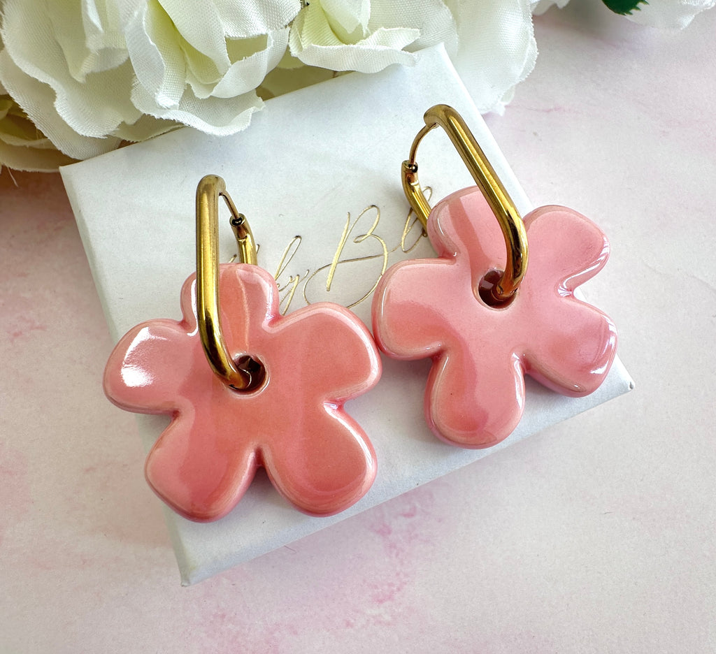 Colourful ceramic Flower earrings.
