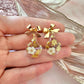 Gold White bloom Bauble Drop earrings.
