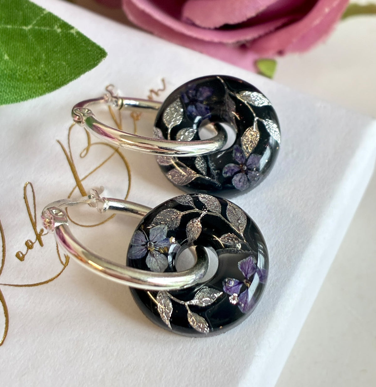 Mystical Dark Bloom Chunky Donut hoop earrings.