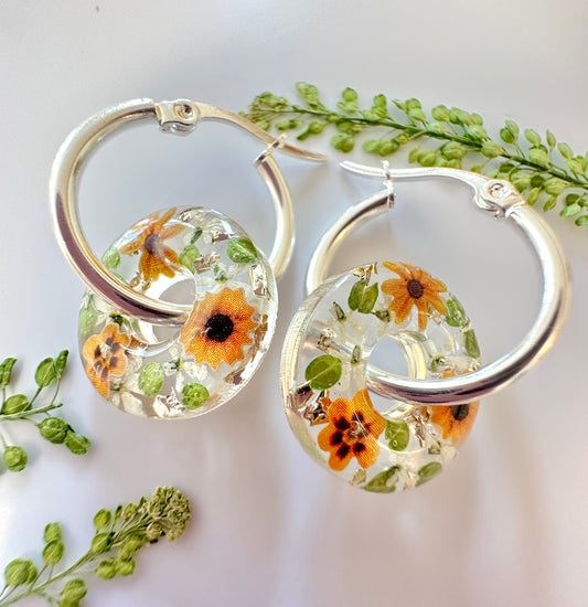 Sunflower Donut Hoop earrings.