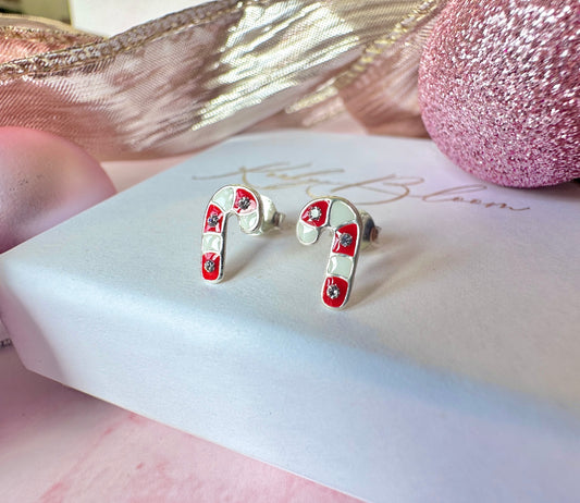 925 Sterling silver Candy cane stud earrings.
