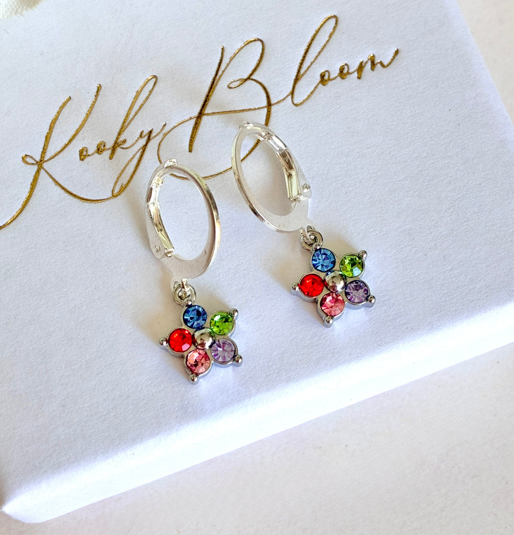 Silver Multicoloured stone Flower huggies