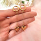 Gold Drop chain Heart huggie hoop earrings.