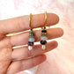 Gold natural gemstone bead drop hoop earrings .