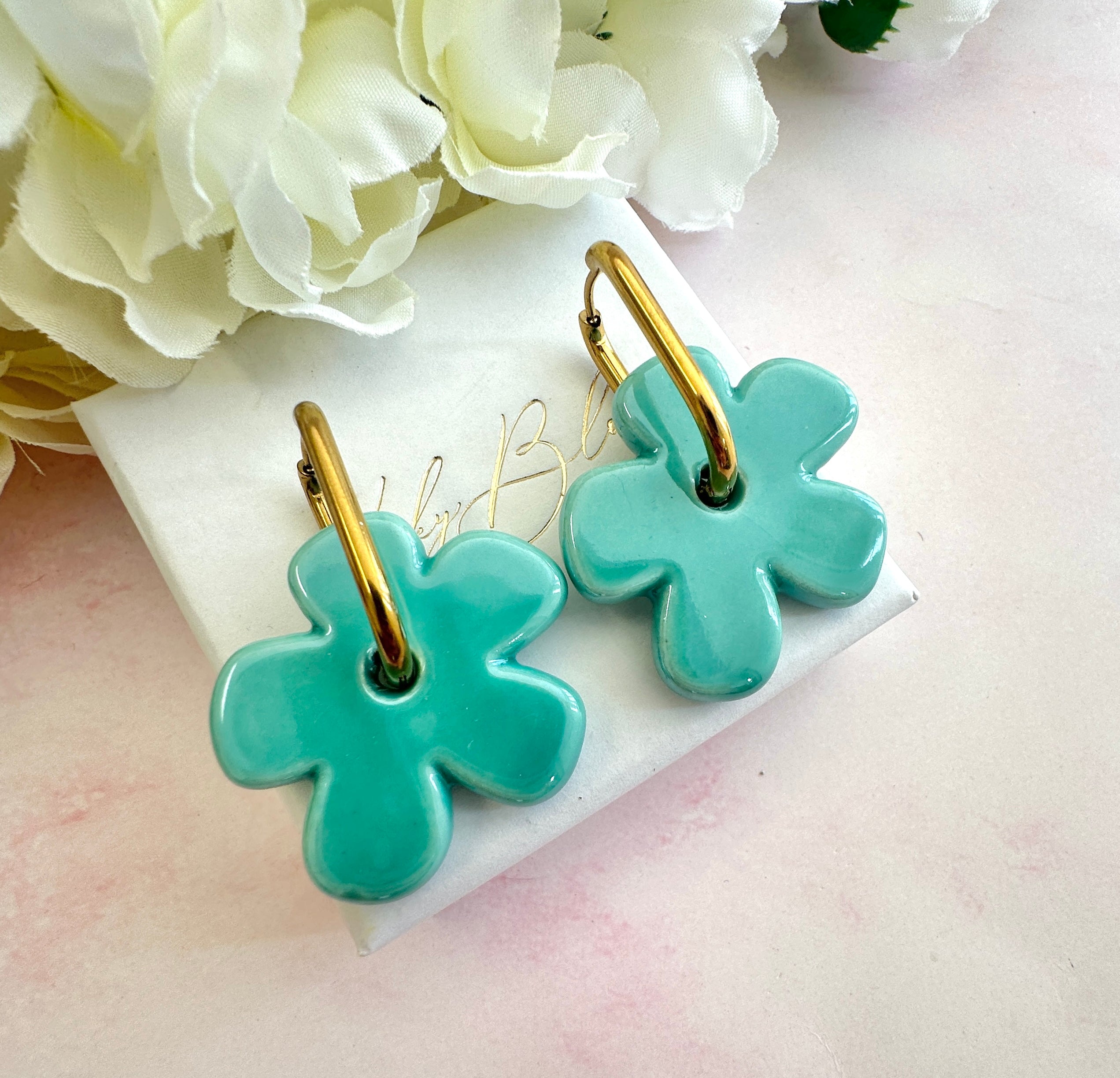 Colourful ceramic Flower earrings.