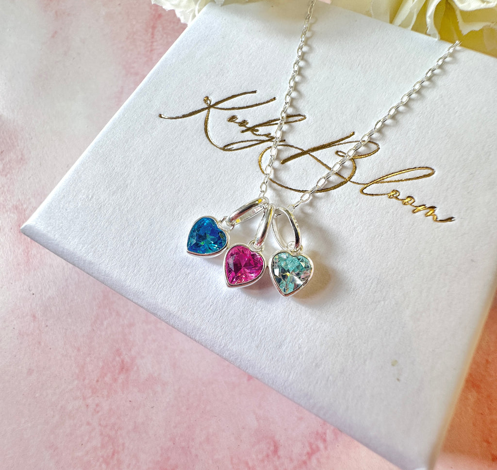 Sterling Silver Personalised HEART Birthstone necklace