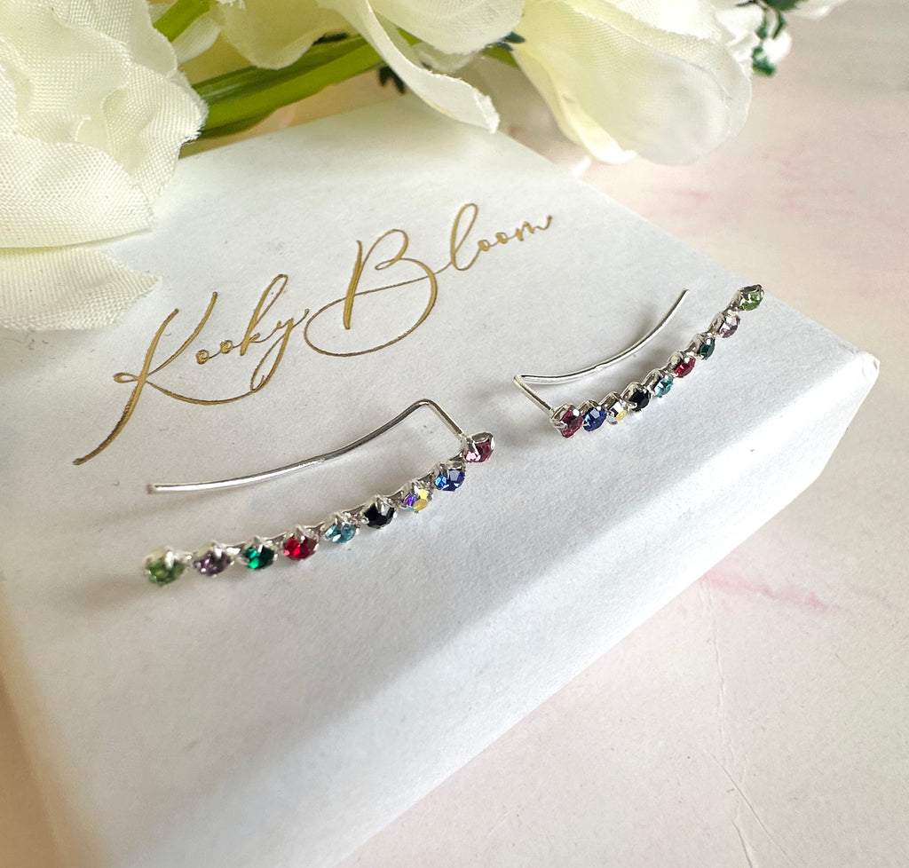 925 sterling silver Multicoloured stone ear Climbers