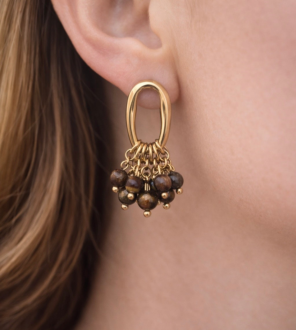 Gold Tigers eye Beaded stud earrings