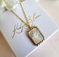 Gold engraved Star shell rectangle necklace.
