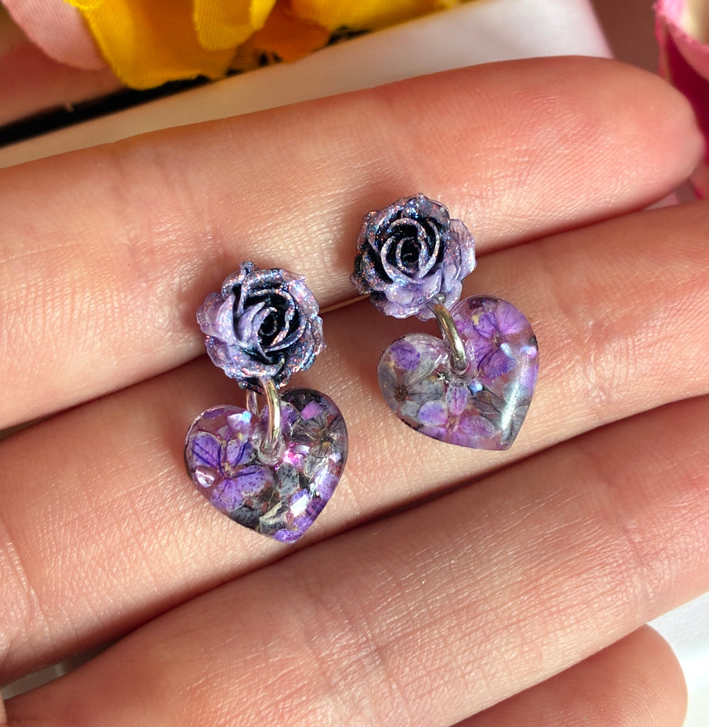 Nightshade Rose Heart Drop Stud earrings.