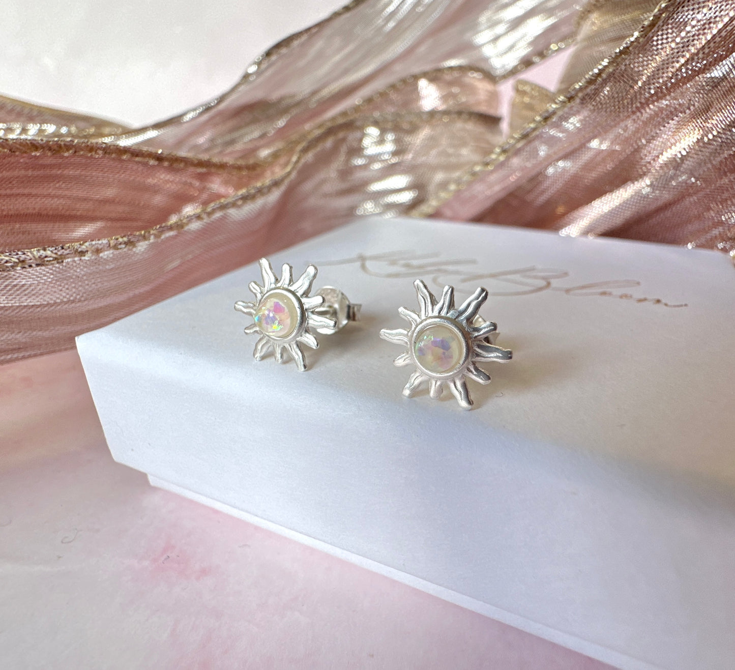 925 Sterling Silver Opal Sun stud earrings