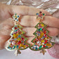 Gold large Bling multicoloured Christmas tree earrings.