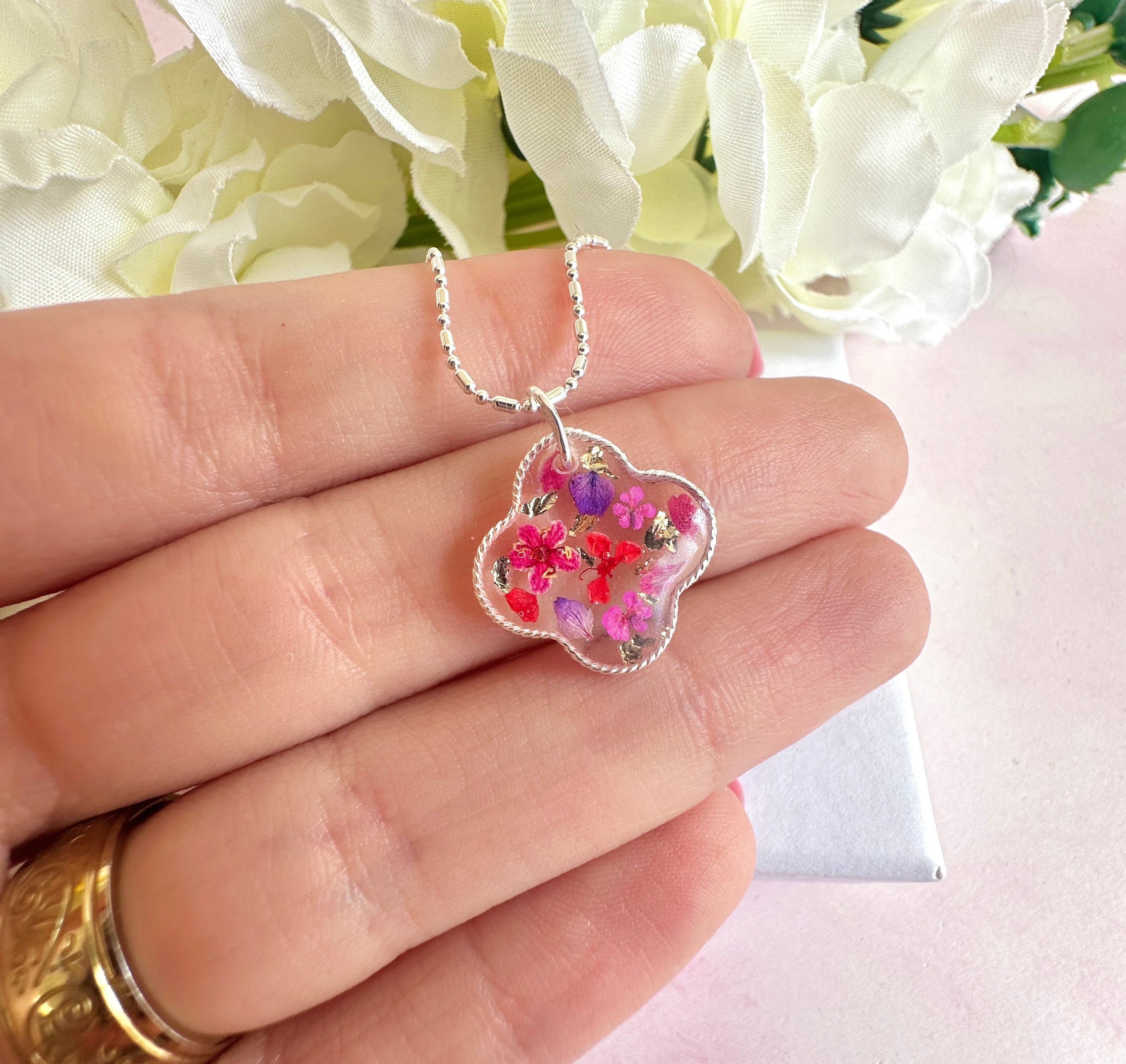 925 sterling silver Clover Pink purple flower confetti bracelet.