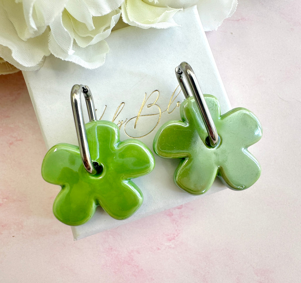 Colourful ceramic Flower earrings.