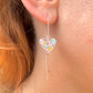 Iridescent real flower confetti Heart silver Thread Through earrings.