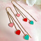 Gold Colourful heart drop thread through earrings.