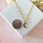 Gold tiny blue stone Moon Necklace.