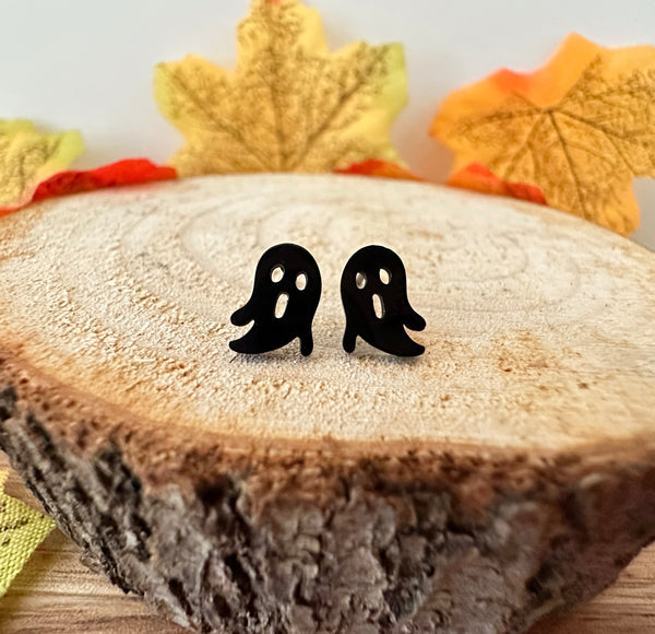 Black ghost stud earrings