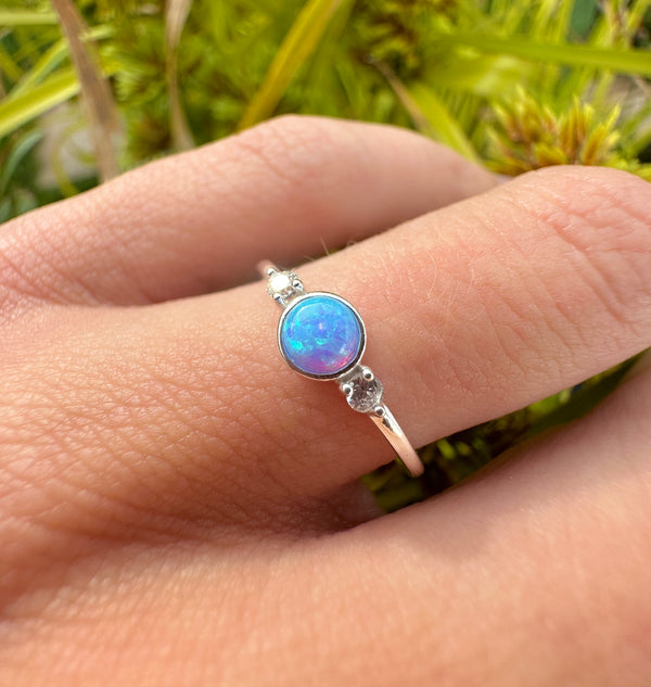 CZ Blue Opal 925 sterling silver ring.