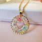 Gold Pastel confetti flower Heart necklace.