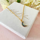 Gold tiny blue stone Moon Necklace.