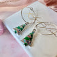 Green colourful Christmas tree Sterling silver hoop earrings.