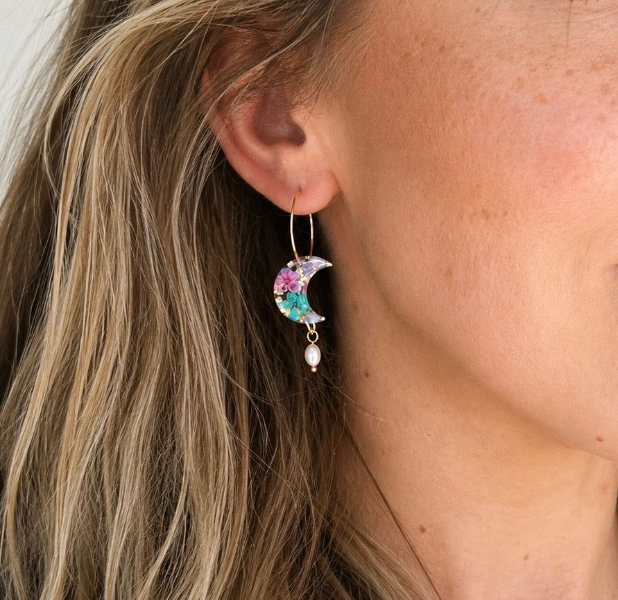* Limited Edition * Bloom Moon Pearl drop hoop earrings.