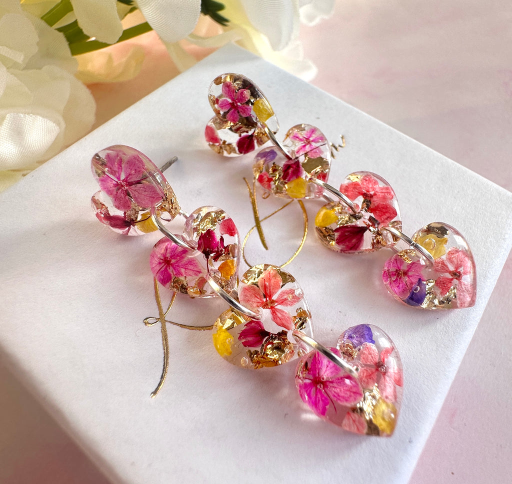 Bloom Heart Drop Silver earrings.