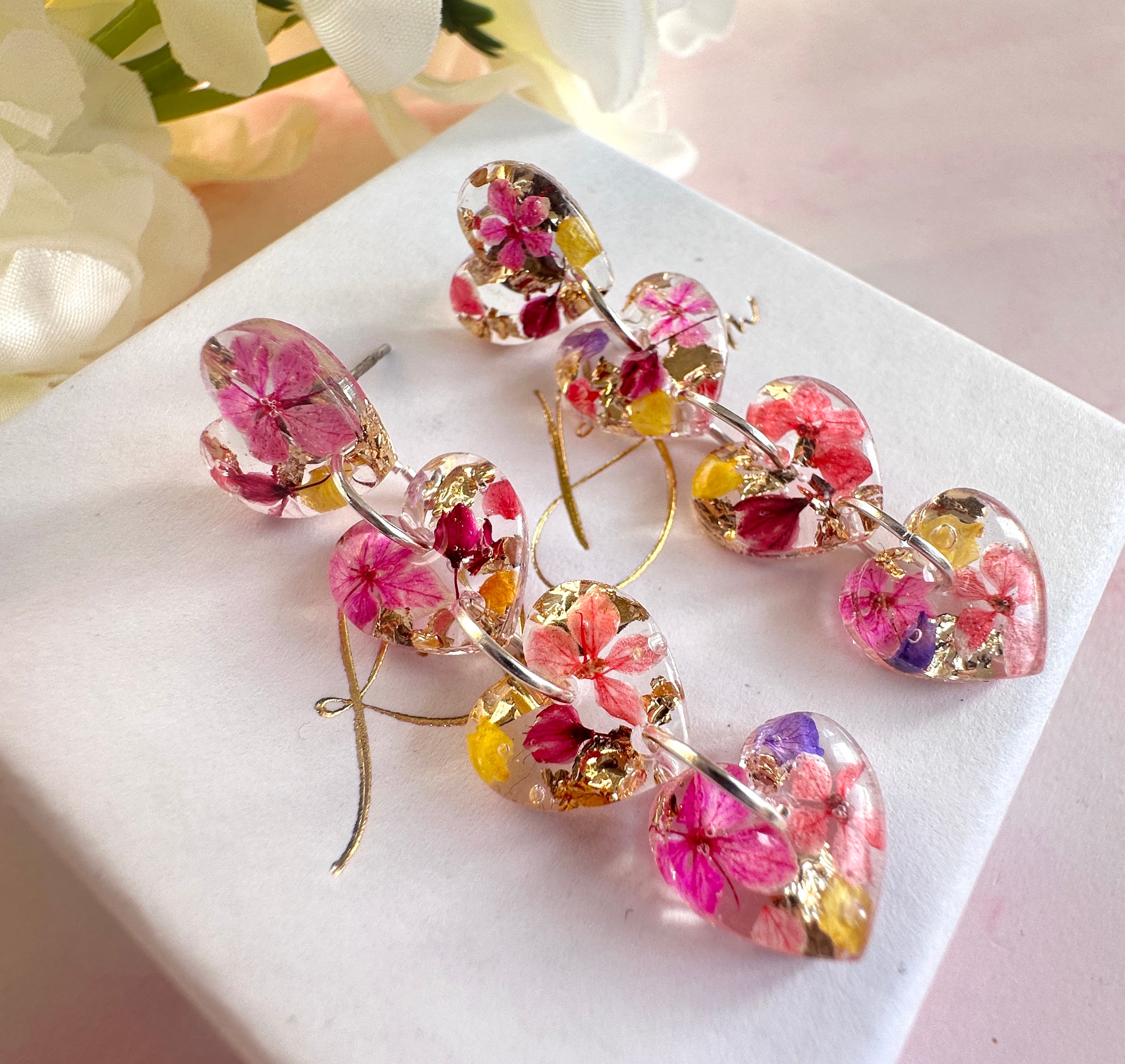 Bloom Heart Drop Silver earrings.