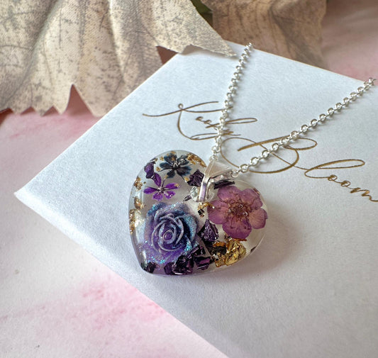 Silver Nightshade bloom Heart necklace