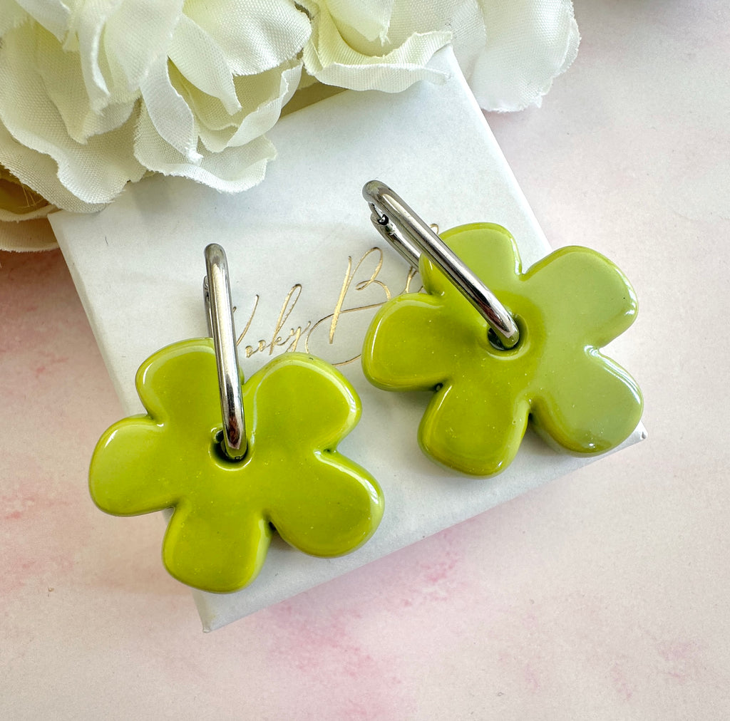 Colourful ceramic Flower earrings.