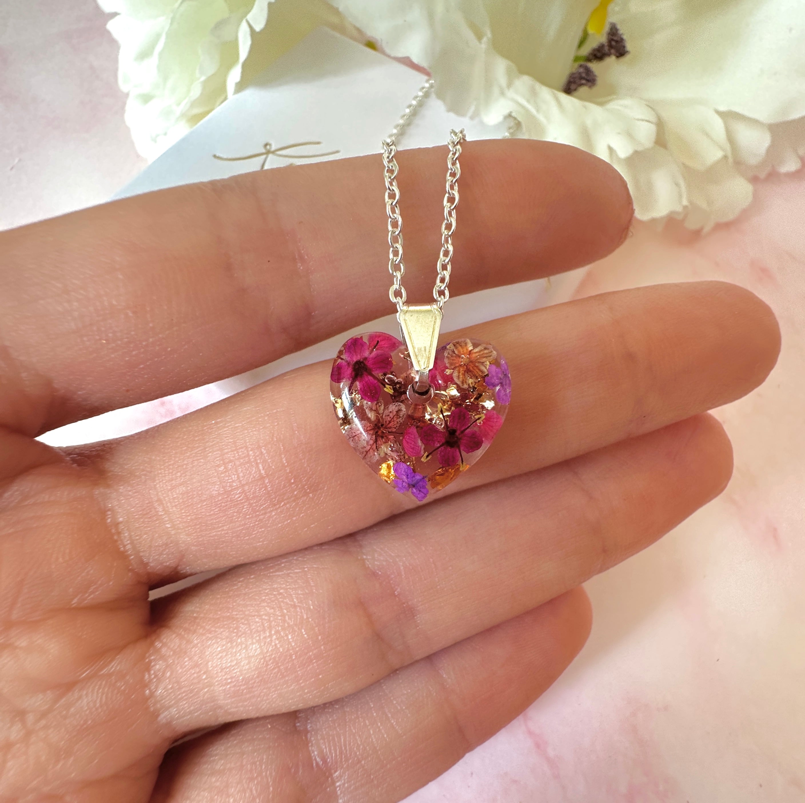 Silver Black Forest flower Heart Necklace