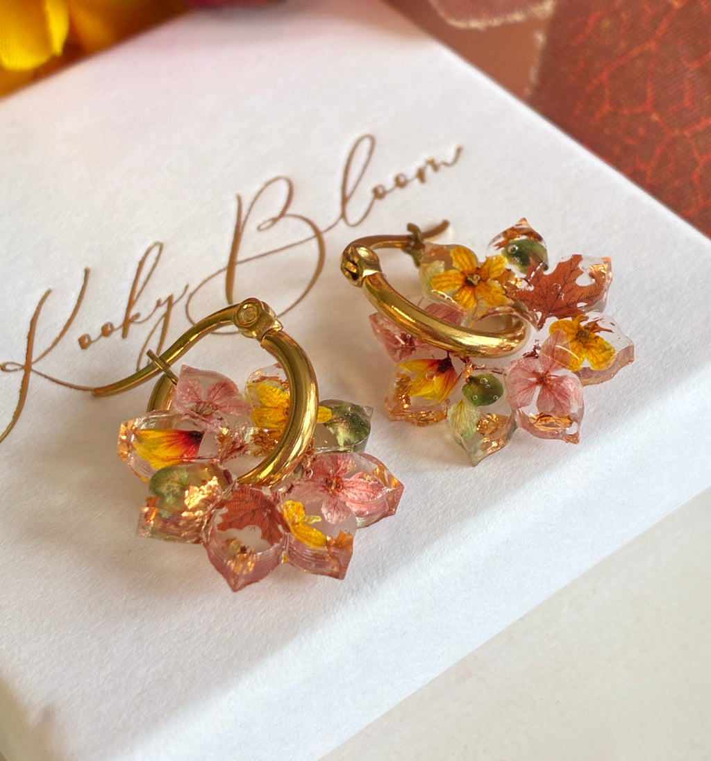 Autumn Sunflower bloom hoop earrings