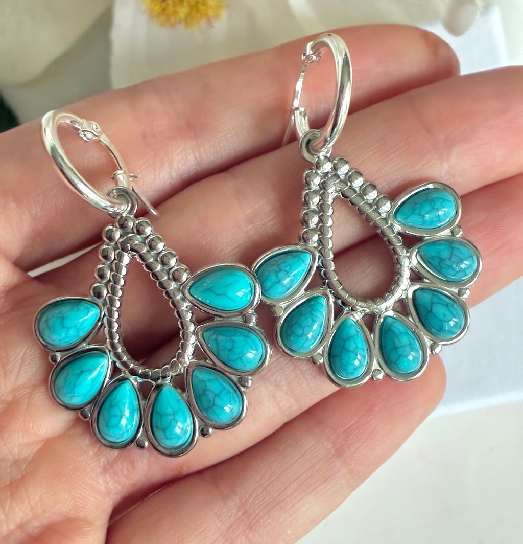 Silver Turquoise Boho hoop earrings