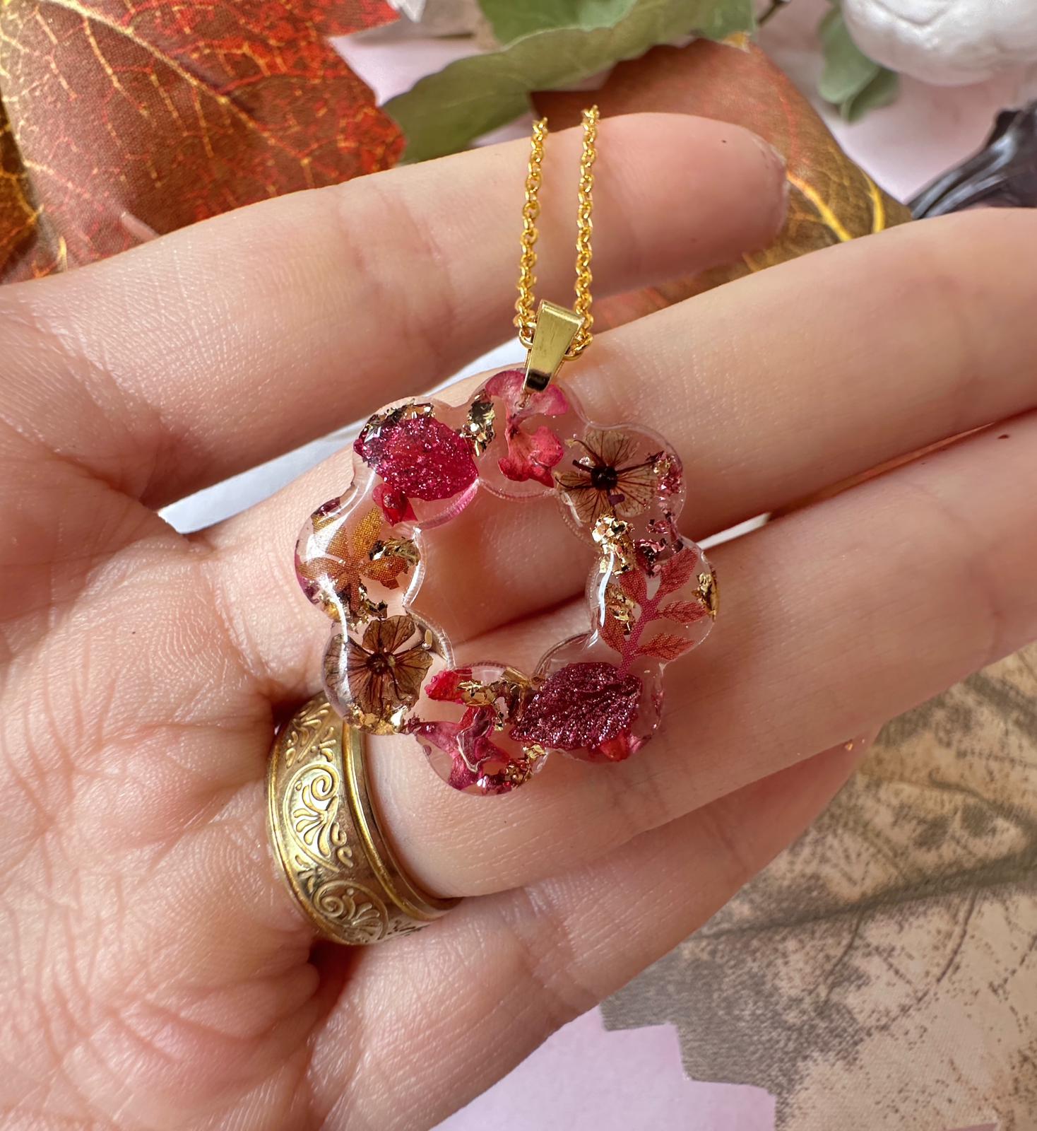 Gold autumn wreath bloom necklace