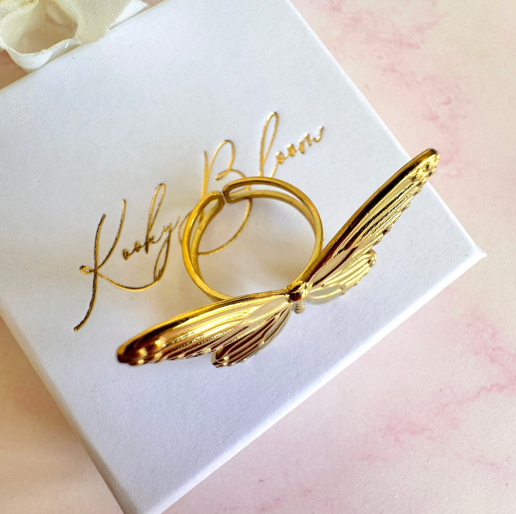 Gold oversized Butterfly adjustable ring.