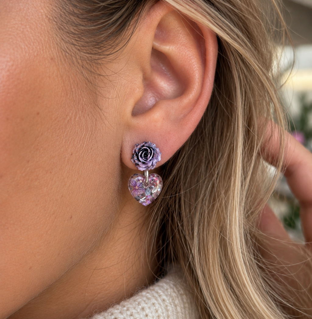 Nightshade Rose Heart Drop Stud earrings.