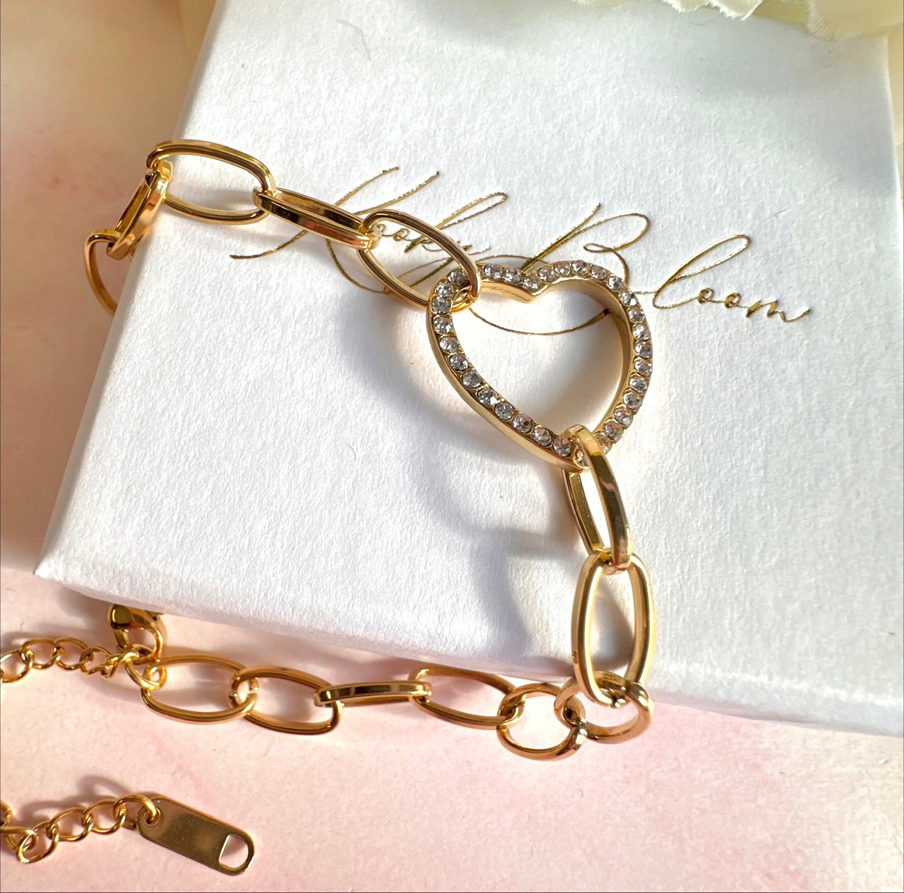 Gold Cz Heart link bracelet.