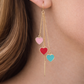 Gold Colourful heart drop thread through earrings.