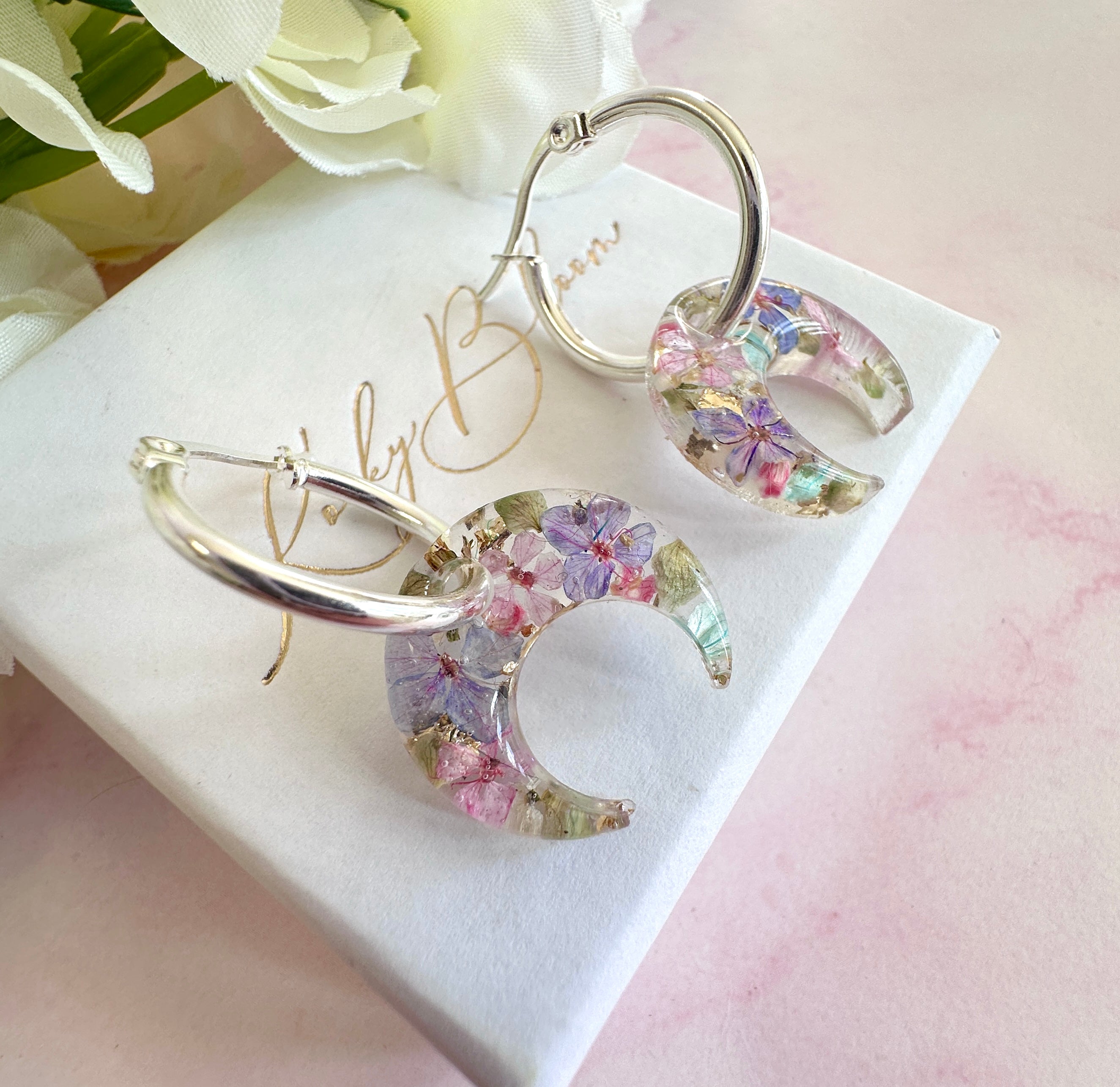* Limited Edition * Floral Crescent hoop earrings.