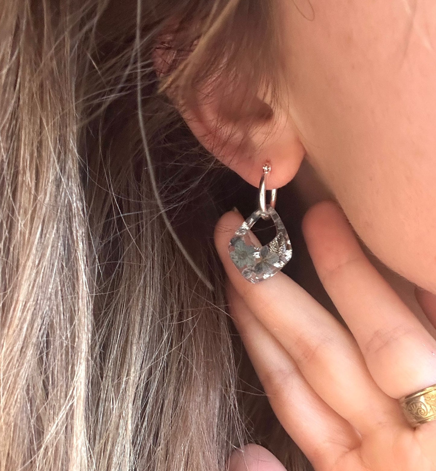 Frosted Floral grey diamond earrings