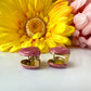 Pink glitter Double sided heart Gold Earrings.