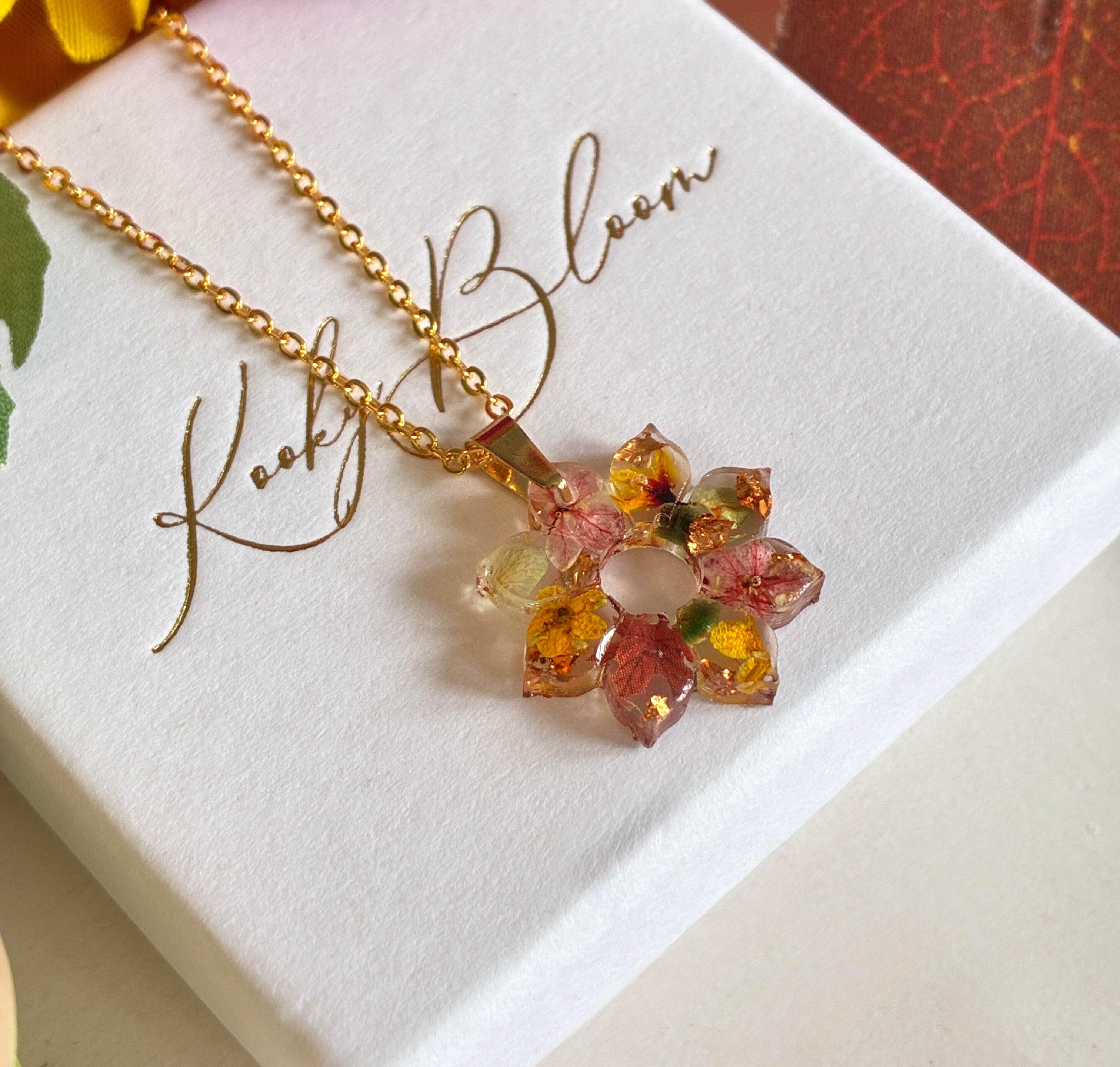 Gold Autumn Sunflower Bloom necklace.