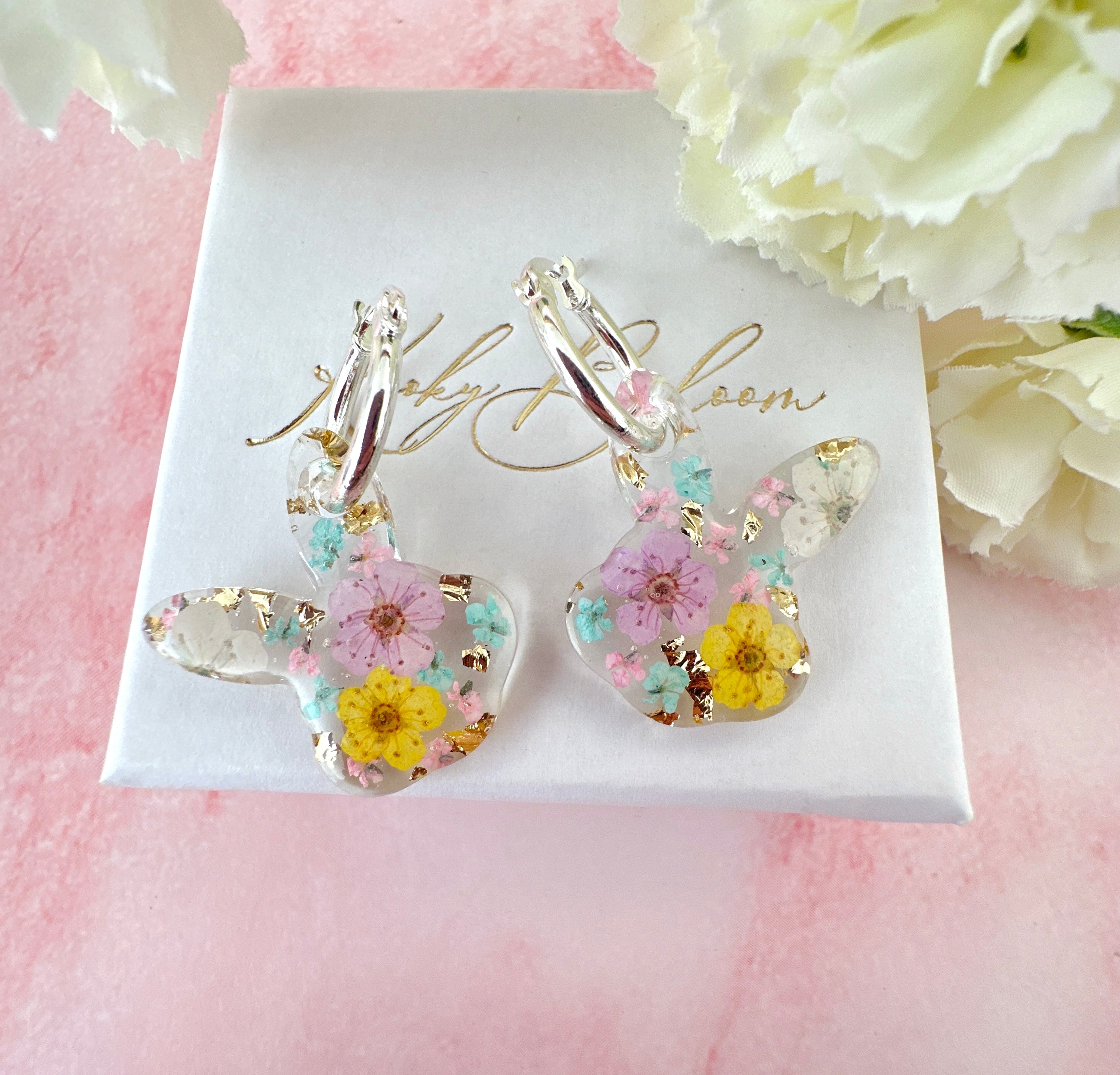 Pastel flower chunky Bunny hoop earrings.