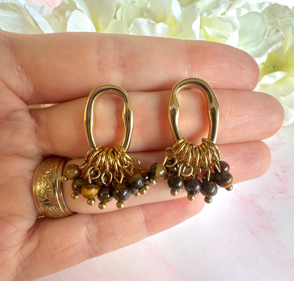 Gold Tigers eye Beaded stud earrings